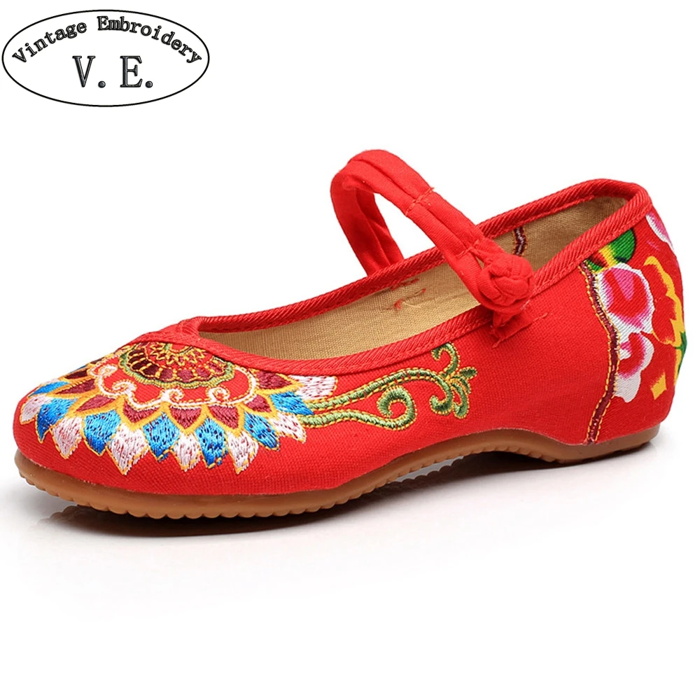 

Women Cloth Embroidery Shoes Flats Chinese Style Totem Canvas National Flats Mary Janes Casual Dance Drive Ballets Shoes Woman