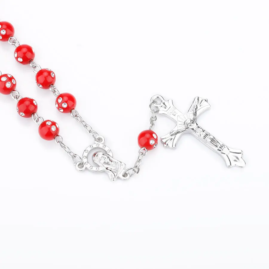 Colorful Beads Catholic Rosary Bracelet Blue Red Color Auto Rosary Car Rosary INRI Cross Mary Charms Lobster Clasp