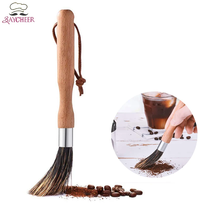 

BAYCHEER Coffee Grinder Cleaning Brush Natural Boar Bristles Wooden Round Handle with Lanyard Coffee Tool Home Kitchen Gadget