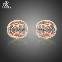 AZORA, розовое золото, круглый полый цветок, резьба, дуга, лицо Stellux, австрийский кристалл, клипсы, серьги-гвоздики, TE0283