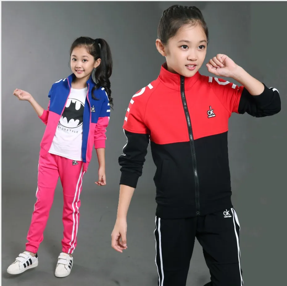 

Girls Fall Clothing Sets 2018 Quality Cotton Tracksuit Kids Teenage School Girl Outfit Two-piece Children Sports Suit