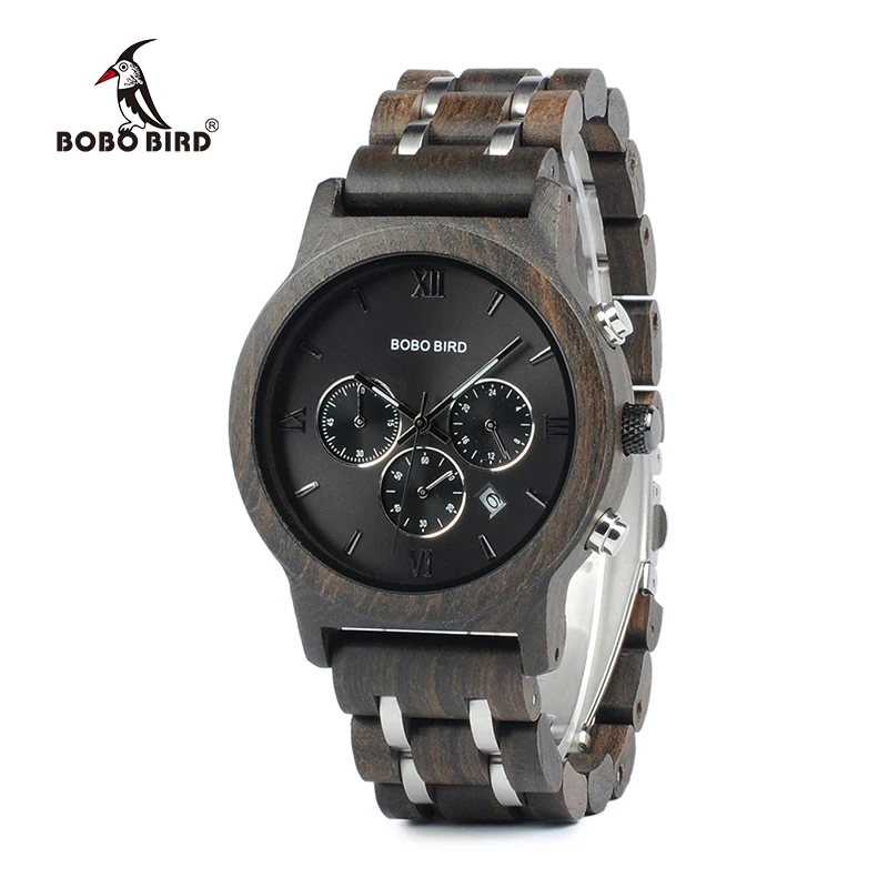 Prix BOBO BIRD Chronographe Hommes Montre relogio masculino Calendrier Quartz Montres En Bois Montres De Luxe en Bois Boîte Cadeau