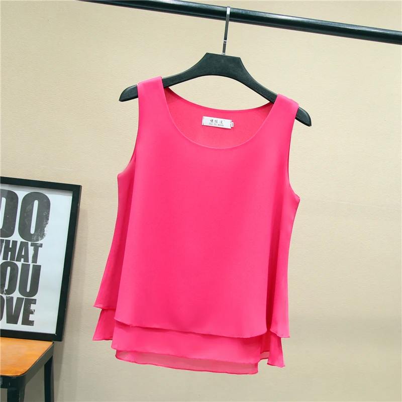 2019 New arrival Women Chiffon shirt Summer Casual sleeveless O-Neck Blouse 13 Solid color Loose Female Tops Plus Size M-4XL