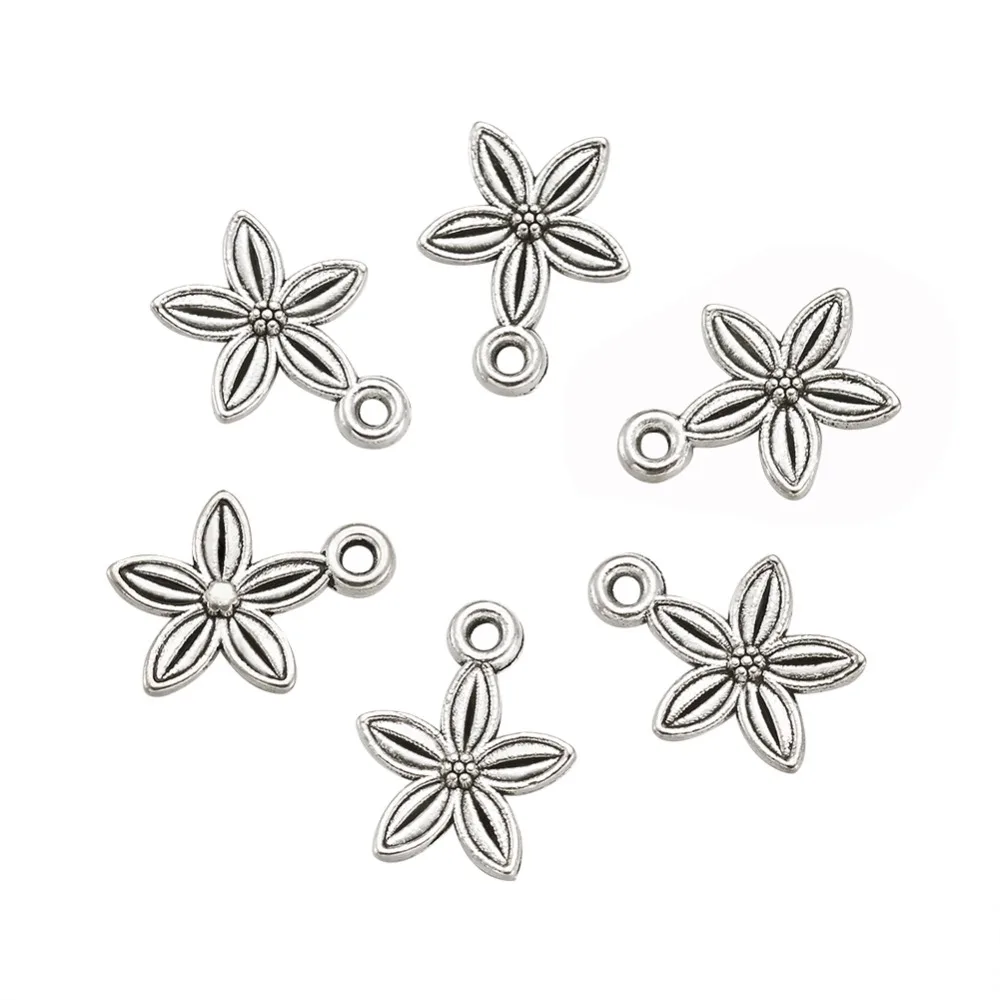 

PandaHall 50pc 13.5x10.5mm Antique Silver Tibetan Style Alloy Flower Metal Jewelry Necklace Pendant for Jewelry Making DIY Craft