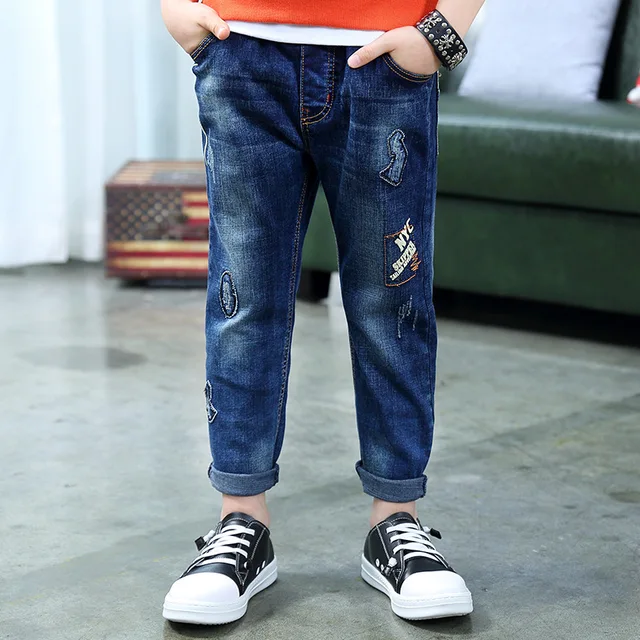 Letter Kids Jeans Boys Blue Denim Pants Full Length Boy Trousers 2018 ...