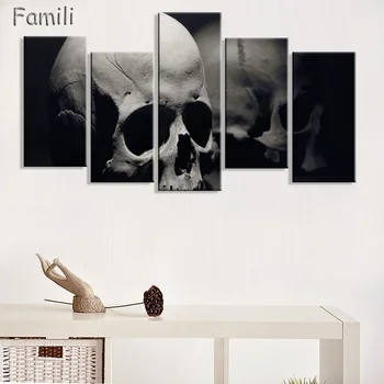 

Terror Skull Canvas Painting Hot Cuadros Decoration HD Wall Pictures For Living Room 5Pcs Unframed Modular Pictures poster