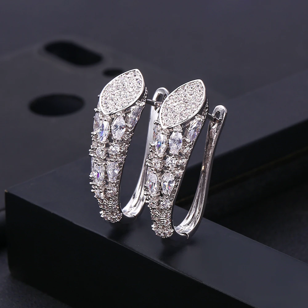 

janeklly trendy Geometric bambo Hoop Earrings For Women Accessories Full Cubic Zirconia Earrings Jewelry pendientes mujer moda