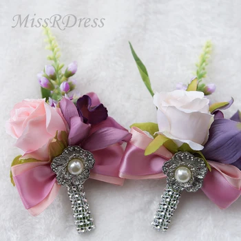 

MissRDress Groom Boutonniere Handmade Silk Wedding Groom Corsage Boutonniere Pink Groomsmen Buttonhole Flower For Wedding JKx7