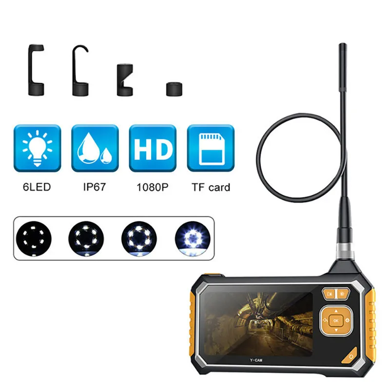 4.3 inch 6LED 8mm Endoscope 1080P Inspection Camera Borescope 18650 Battery Industrial Snake Hard Handheld Endoscope