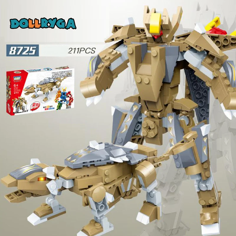 DOLLRYGA 201pcs Robot Deformation Dinosaur Figures Building Blocks 8728 Building Block Toys For Boys Compatible legoing Kid Gift