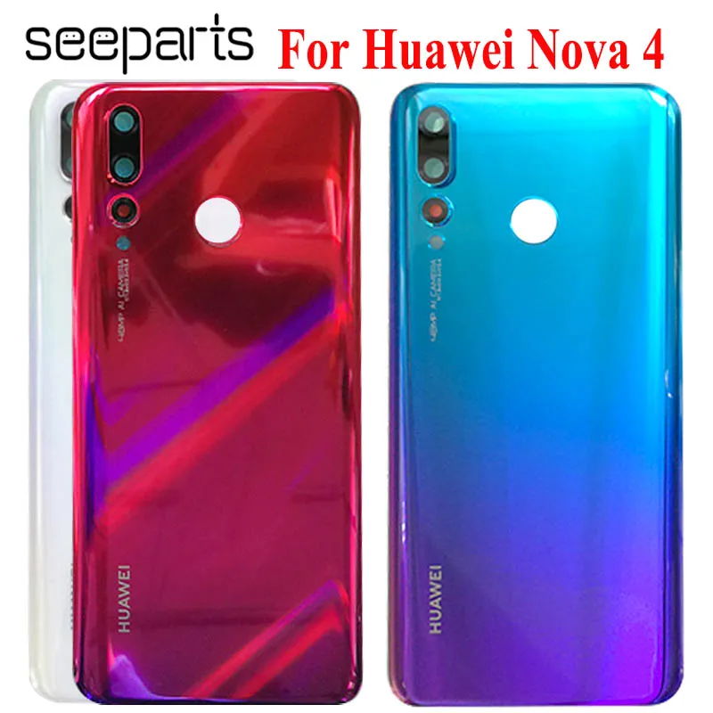 Полная новинка, huawei Nova 4, задняя крышка, стекло, задняя крышка, крышка батареи, корпус, чехол, запасные части+ объектив, huawei Nova 4, крышка батареи