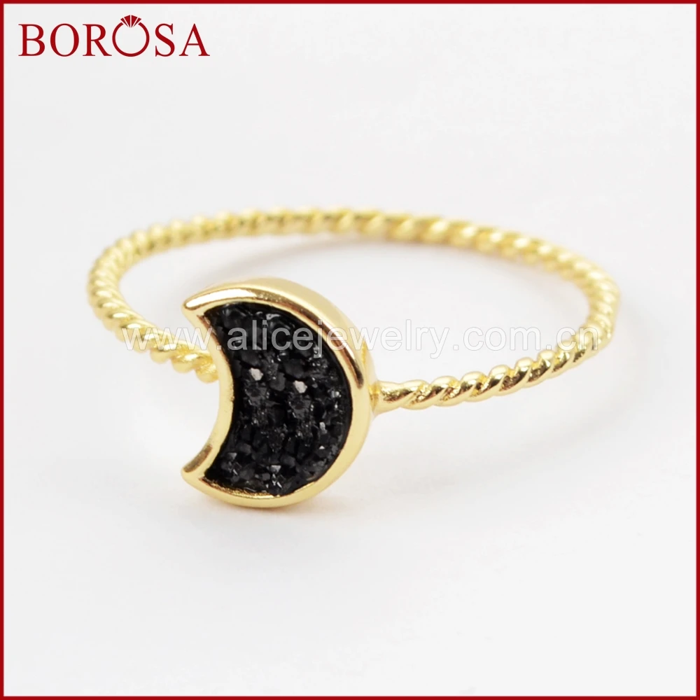 BOROSA 10 шт золотистого цвета Луна Форма радужные друзы кольца смешанные