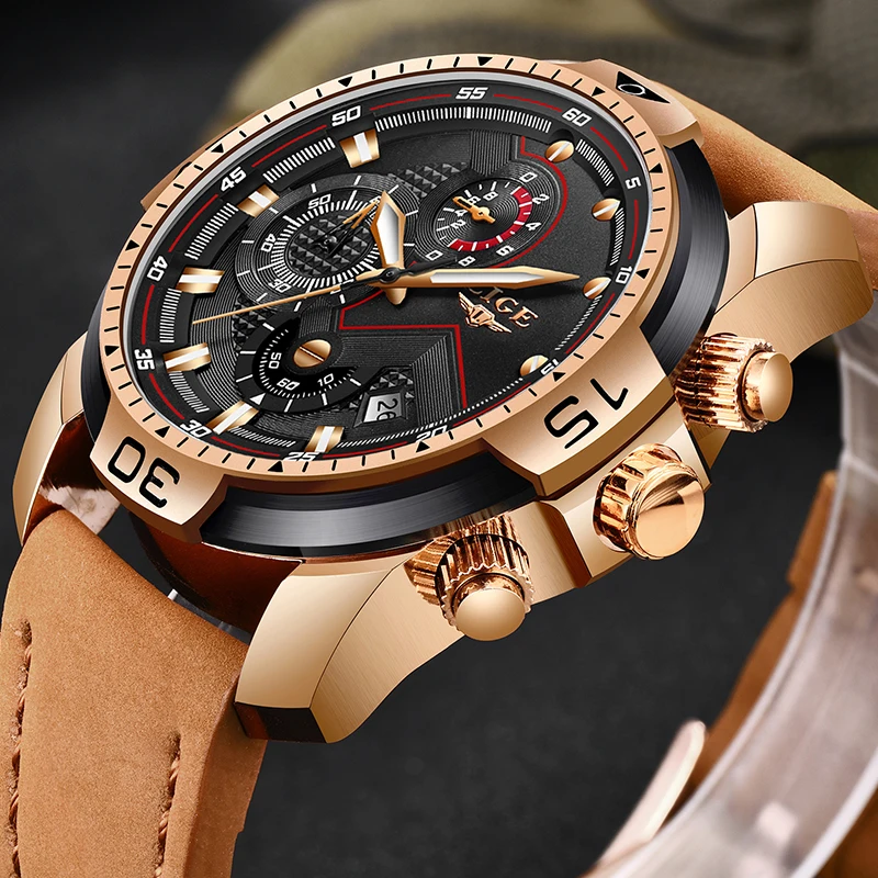 2019 LIGE Top Luxury Brand Men Analog Leather Sports Watches Men's Army Military Watch Male Date Qu