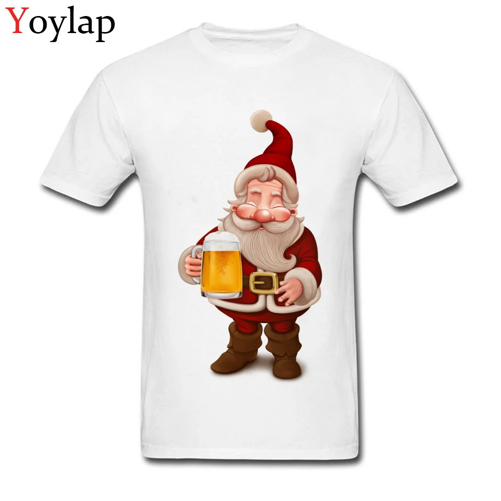 New Fashion Custom Short Sleeve Tops T Shirt Santa Claus Beer Fall Round Neck 100% Cotton Men's T-shirts Custom Clothing Shirt white