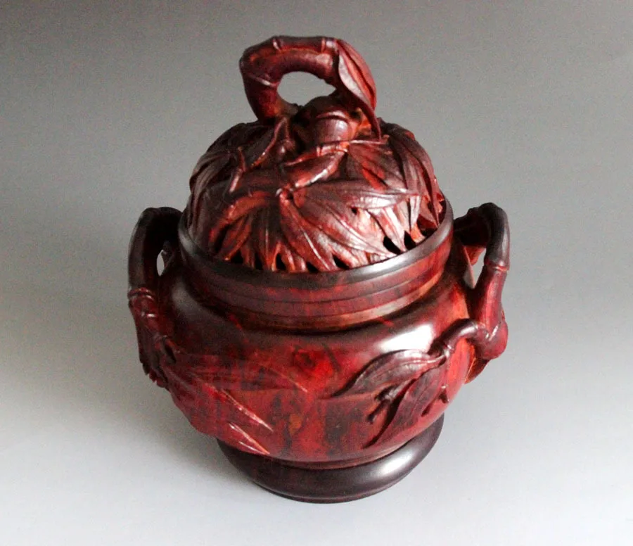 

Incense burner Lobular Red Sandalwood of Indian handmade for home decor or Buddhist temple worthy wood carving art collectibles