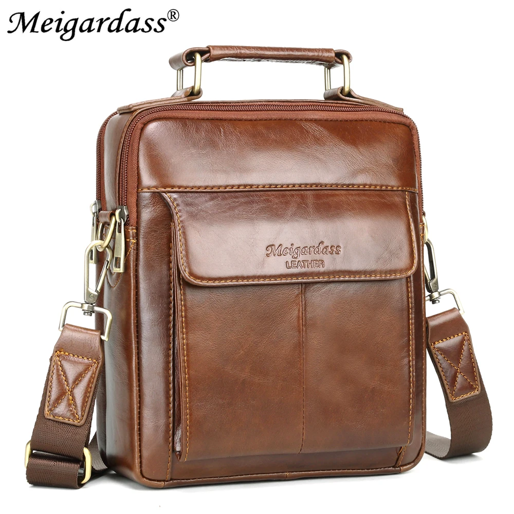 Meigardass Genuine Leather Men's Messenger Bags Casual Shoulder Bags Mens Travel Crossbody Bag Tote Purse Office iPad Handbags