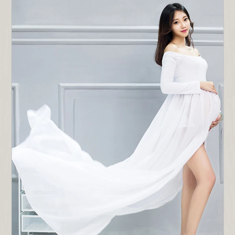 

New Brand Chiffon Maternity Photography Props for Pregnant Women Long Sexy Maxi Shoulderless Maternity Photo Shooting Dress Gown