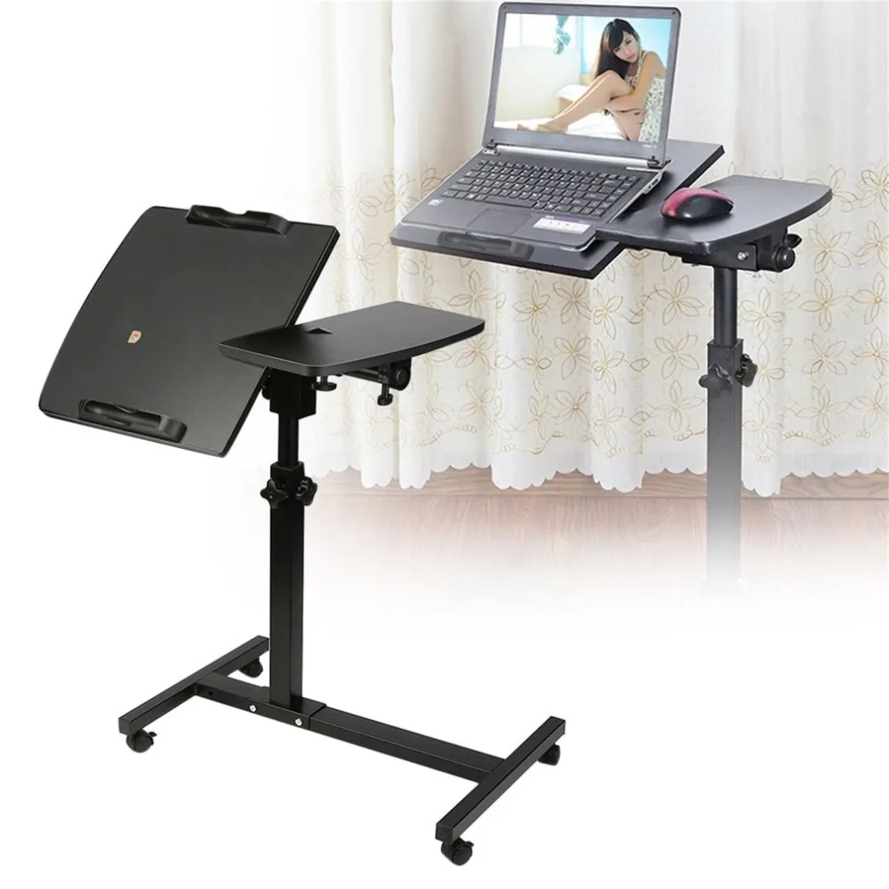 Portable Lap Sofa Bed Tray Adjustable Height 65CM-85CM Computer Desk Foldable Table Stand Sturdy Wood Steel Notebook Desk