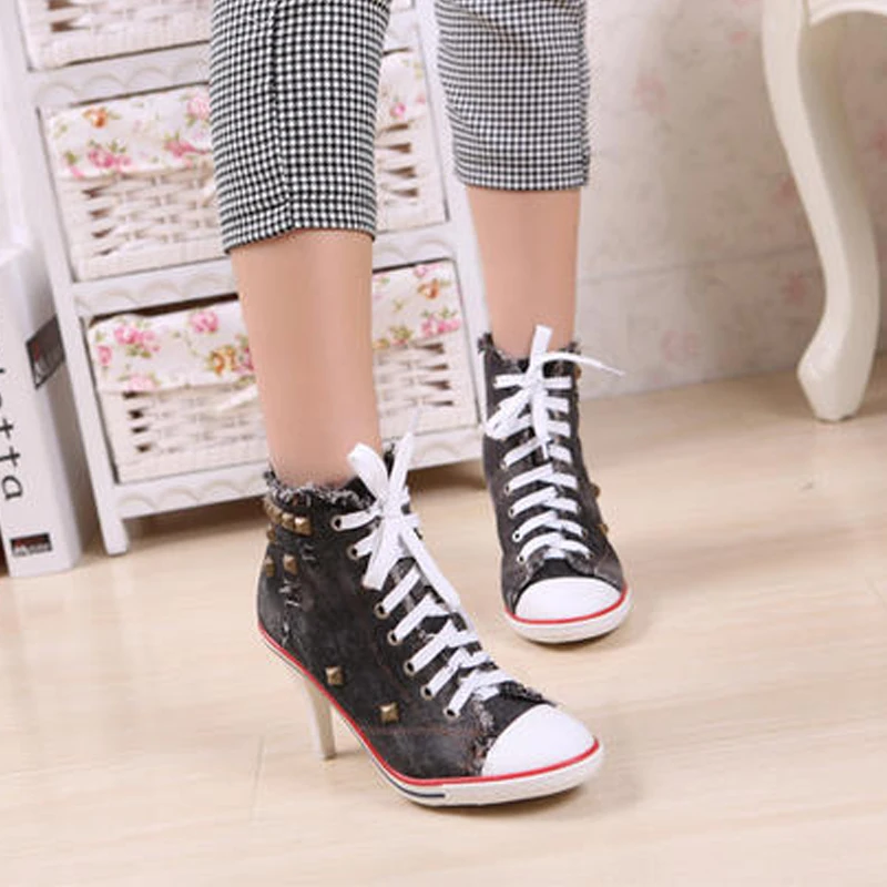 shadeng 2018 new high heels fashionable women's shoes denim Roman style Women's Shoes