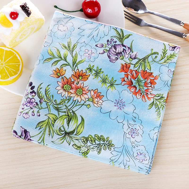 Fresh Blue Design Flowers Painting Paper Napkins Cafe & Party Tissue Napkins Decoupage Decoration Paper 33cm*33cm 20pcs/pack/lot