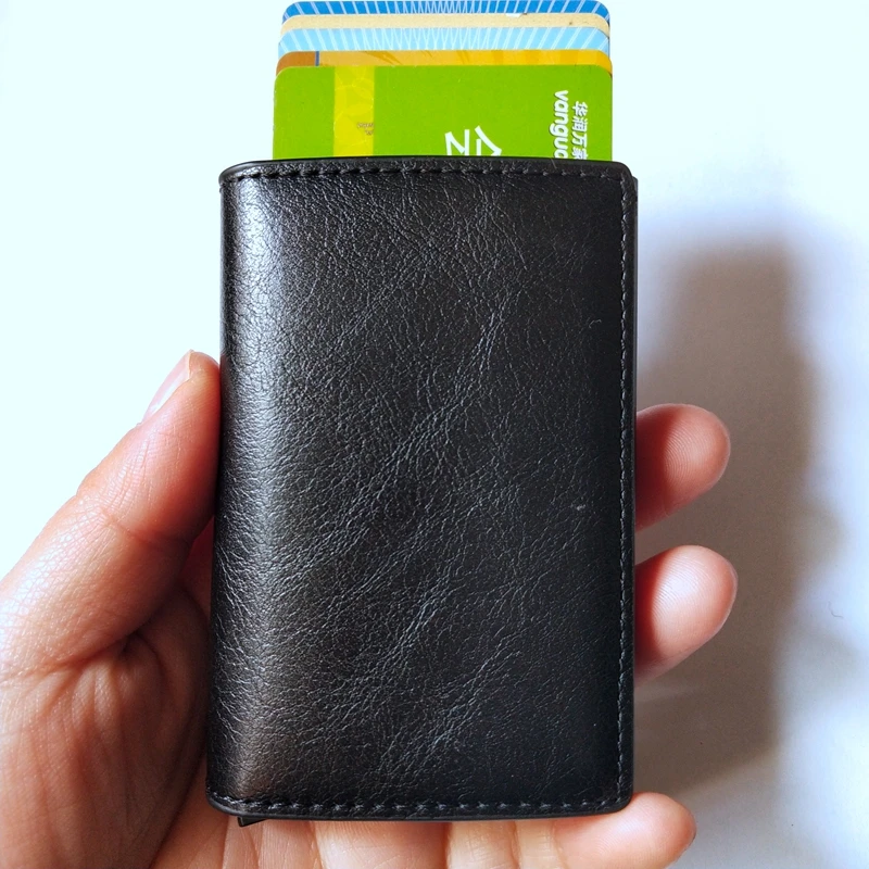 Мужской держатель для Карт RFID алюминиевый сплав кредитный держатель для карт НОВЕЙШИЙ МЕТАЛЛИЧЕСКИЙ кожаный бумажник Противоугонный мужской автоматический Чехол для карт