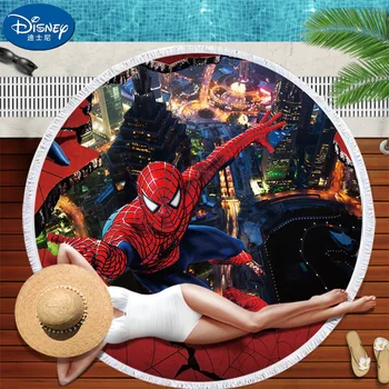 

Disney Spider Man Beach Towel Soft Round Summer Thin Blanket Bath Towel Vacation yoga crawling mat picnic Children gift
