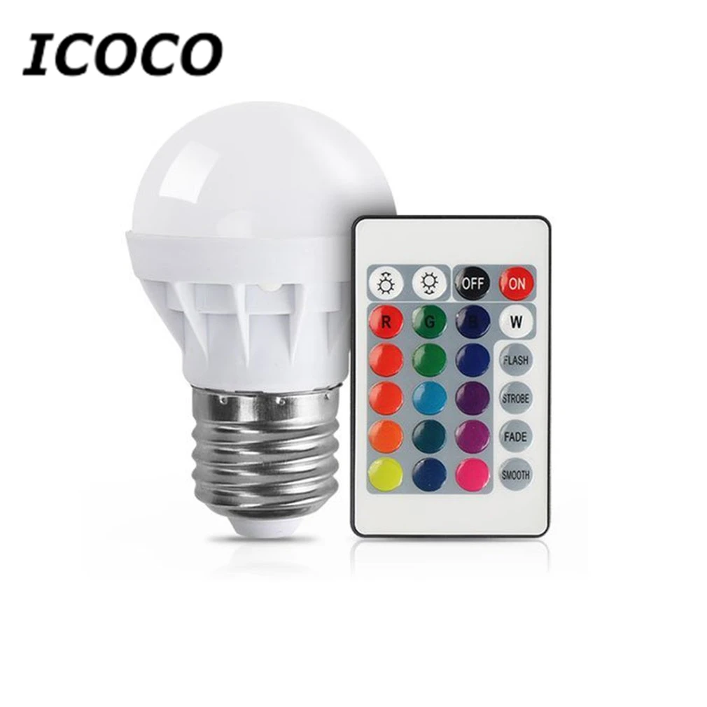 ICOCO 3 Вт RGB Светодиодная лампа цветная E27 разноцветная диммер для дома