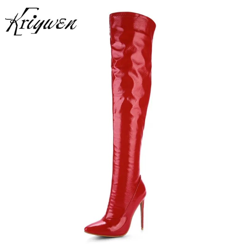 

Sexy Ladies Women Motorcycle Boots Thin High Heels Shoes Woman Long Thigh Boot Girl Red Black Whtie Femmes Botas Plus Size 33-48