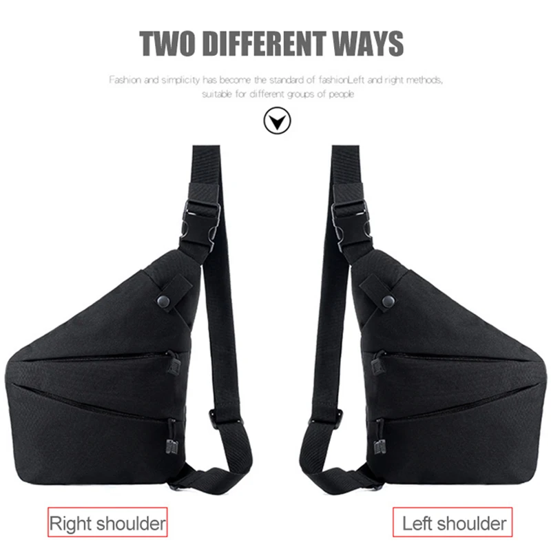 Anti-Theft Messenger Bag Men Shoulder Bags Hidden Chest Pack Left//Right Shoulder