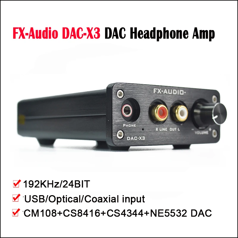 

FX-Audio DAC-X3 Desktop DAC Headphone Amplifier Hi fi CM108+CS8416+CS4344+NE5532 Headphone Amp DAC USB Optical input