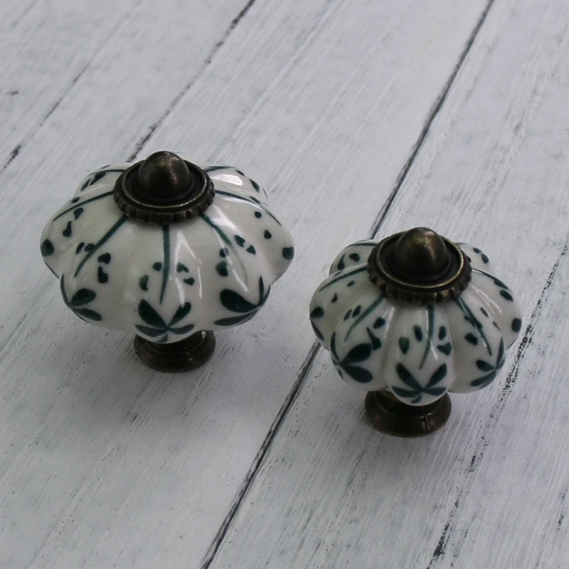 

6PCS European Pumpkin Shape Ceramic Single Hole Knobs Cabinet Door Drawer Knob Wardrobe Door Pulls Handles
