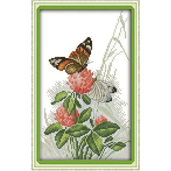 

Butterfly And Flowers Decor Painting Counted Cross Stitch Kits 14CT 11CT Printed DMC Cross-stitch DIY Needlework Embroidery