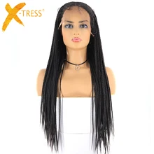 13x6 Lace Front Synthetic Hair Wigs For Women X-TRESS Natural Black Braided Wig African American Hairstyle Long Braids Lace Wig