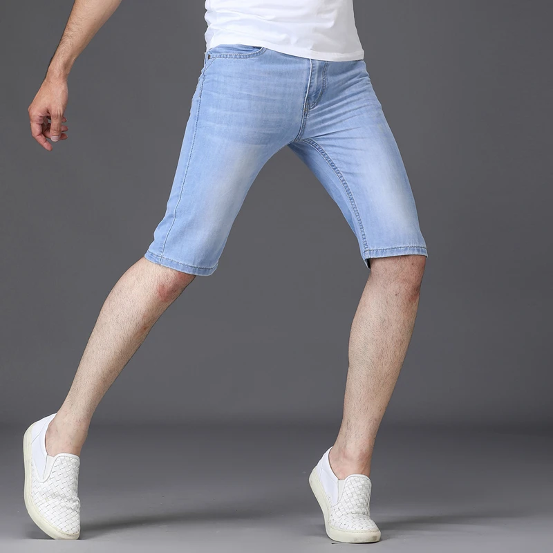 SULEE Brand Summer New Men's Denim Shorts Fashion Casual Slim Fit Elastic Jeans Short Male Brand Clothes