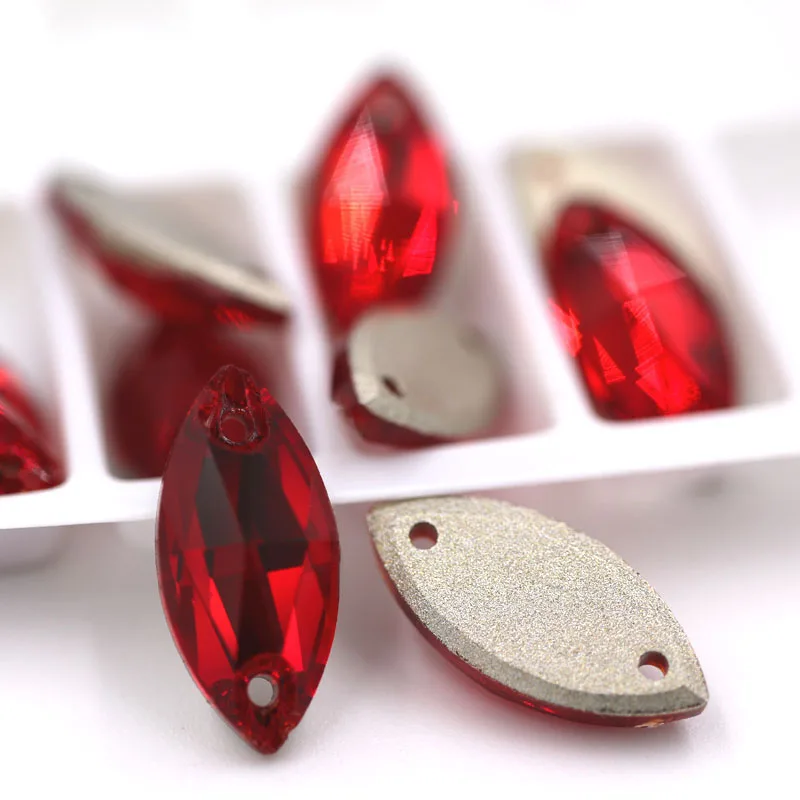 

Wedding decoration 7x15mm glass sew on rhinestones Leaf shape Red crystal flatback rhinestones diy dress/clothing accessories
