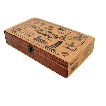 

Wholesale wood travel memories stamp gift stamp wooden Box multi-purpose Decorative DIY travel stamp 17pcs/set free shipping