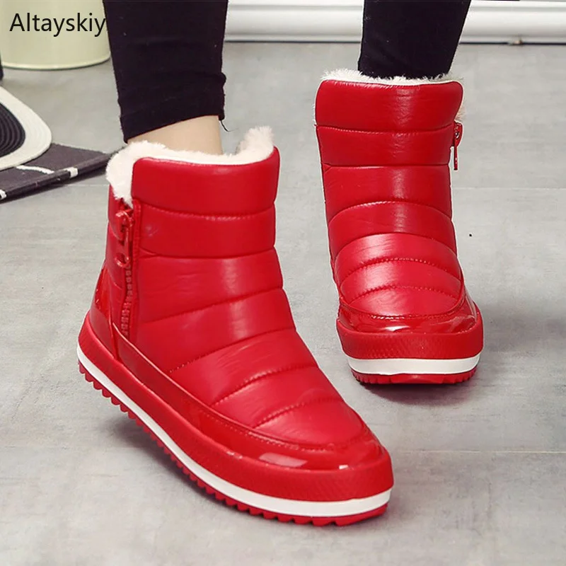 

Boots Women Ankle Thicken Flat with Short Plush Warm Sneakers Womens Solid Colour Round Toe Zipper Winter High Quality Footwear