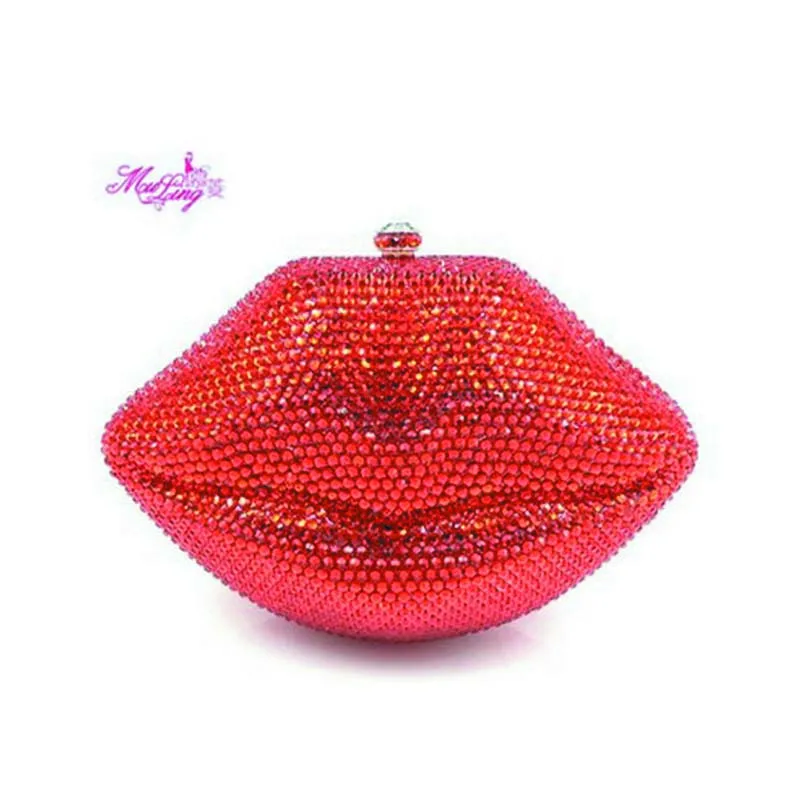 

Women Handbag Package Banquet Purse Evening Crystal Wallets Dinner Bags Red Lip Popular Women Socialite Party Prom Bag Gift Box