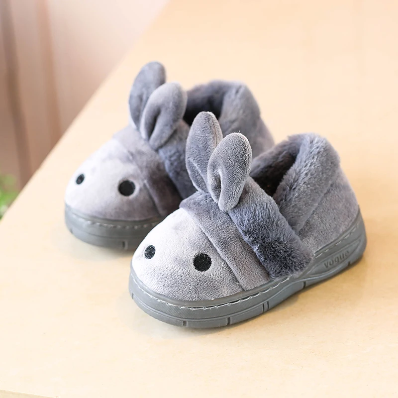 Зимние плюшевые домашние тапочки; Детская домашняя обувь для мальчиков и девочек; хлопковые тапочки; нескользящая детская обувь с заячьими ушками; MCH034