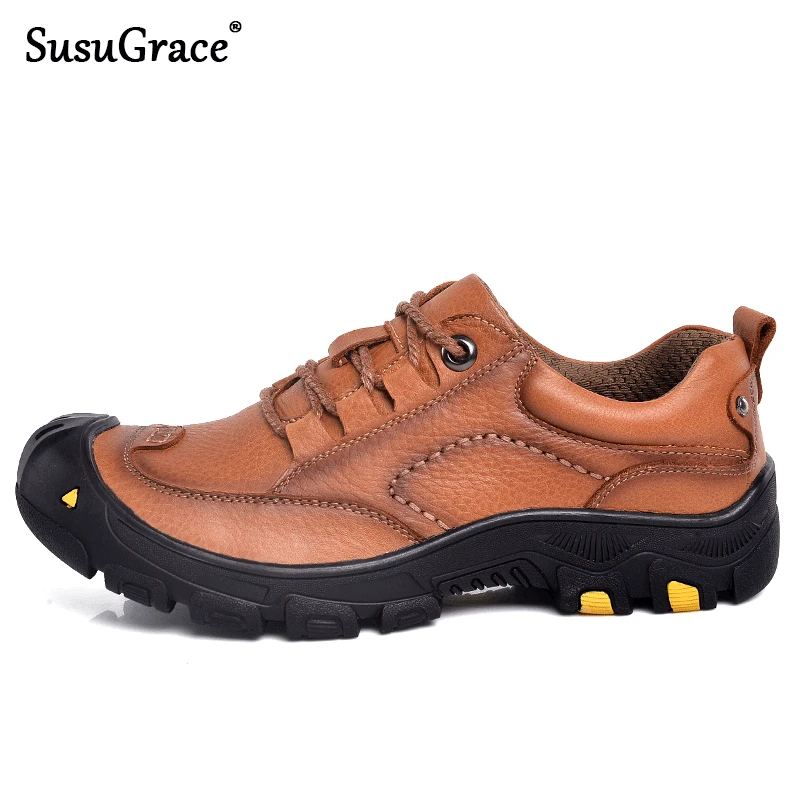 

SusuGrace Men hiking shoes Genuine leather Outdoor Sports Camping shoes Men Tactical Hiking Upstream Shoes Breathable Waterproof