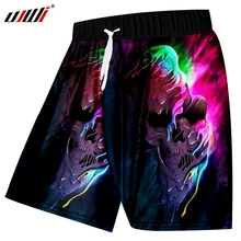 UJWI, новинка, летние повседневные шорты с красочным 3D принтом черепа, пляжные шорты Mermuda для мужчин, штаны с эластичной резинкой на талии и завязками для фитнеса