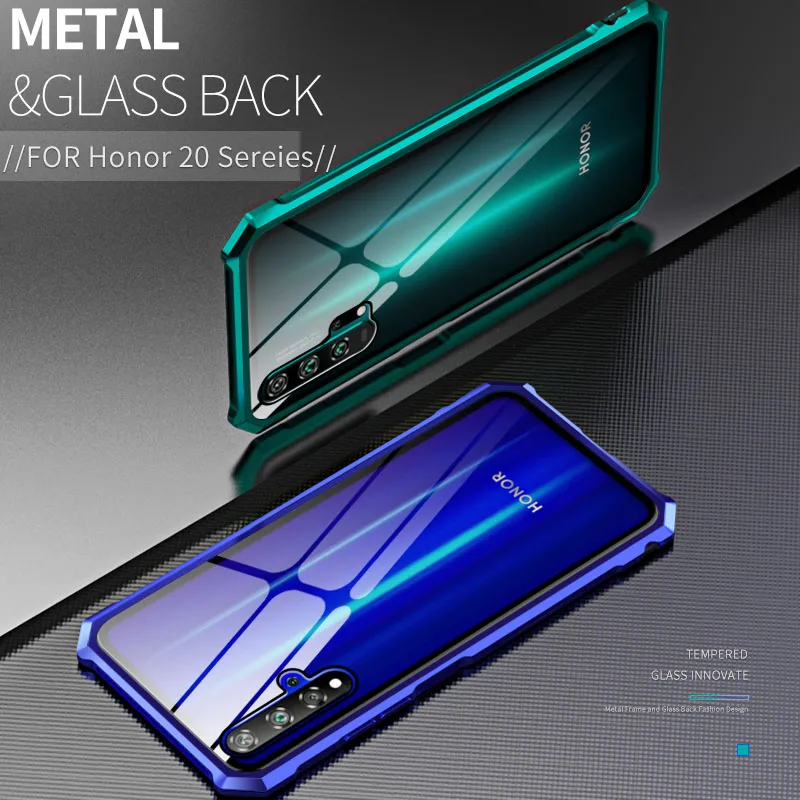Luxury Metal Bumper Case For Huawei Honor 20 360 Shockproof Clear Glass Back Cover 20i 20Lite coque Pro |