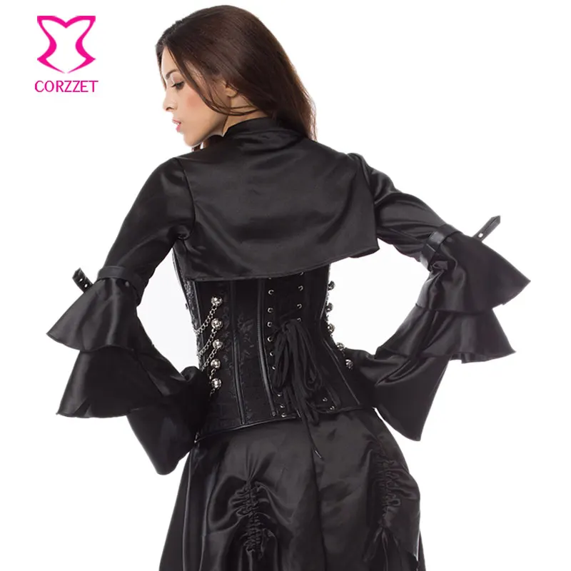 Черный парчовый корсет со стальными косточками, сексуальная готическая одежда размера плюс, корсеты и бюстье, стимпанк Одежда Korsett для женщин 6XL