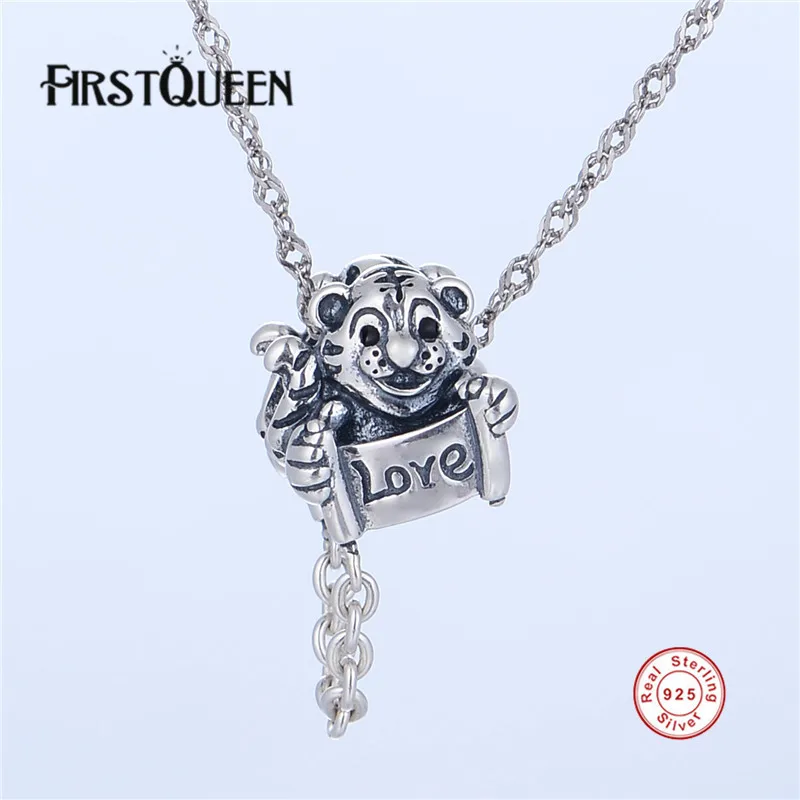 FirstQueen 925 стерлингового серебра анинмальный любовь Тигр талисманы европейский шарик цепочка-змея универсального размера браслет DIY аксессуары ювелирные изделия