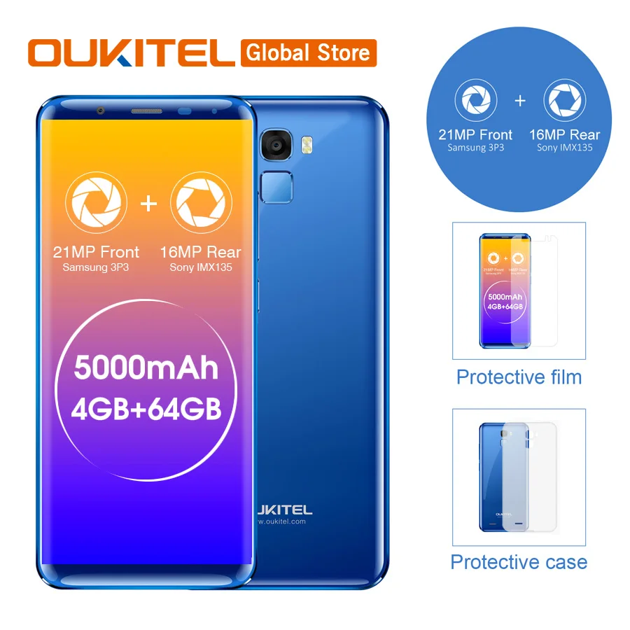 

Oukitel K5000 18:9 Infinity Display 4G RAM 64G ROM MT6750V Octa Core 5.7'' 5000mAh Fast Charge Fingerprint 4G LTE Mobile Phone