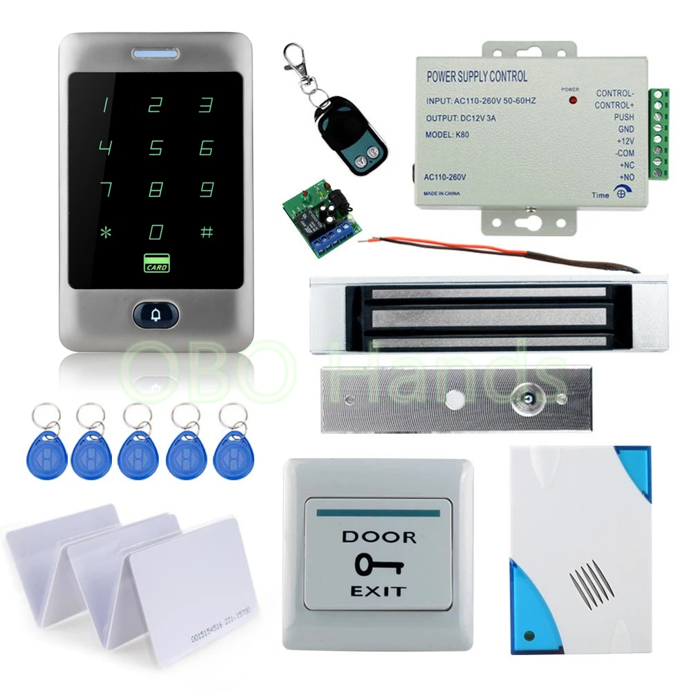 

High Quality Rfid Lock access control system kit set Access Control waterproof touch keypad+180KG EM lock+power supply+remote