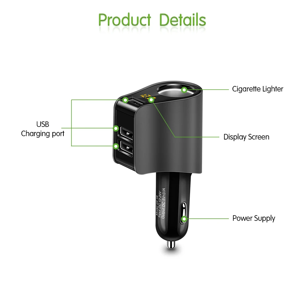 Onever розетка для автомобильного прикуривателя Разветвитель зарядное устройство 3.1A двойной USB Автомобильное зарядное устройство адаптер питания для iPhone samsung gps