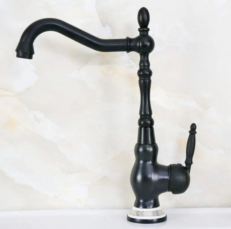 Black Oil Rubbed Bronze Ceramic Base Kitchen Wet Bar Bathroom Vessel Sink Faucet Single Hole Swivel Spout Mixer Tap anf661