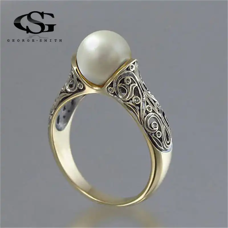 Gs Artificial Pearl Wedding Rings For Women Jewelry Vintage Gold