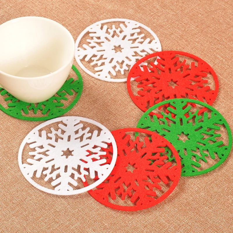 

Dish Tray Snowflakes Cup Pad 6pcs/lot Home Decoration Coffee Pads Party Dinner Christmas Decorations Non-woven Fabric Mat